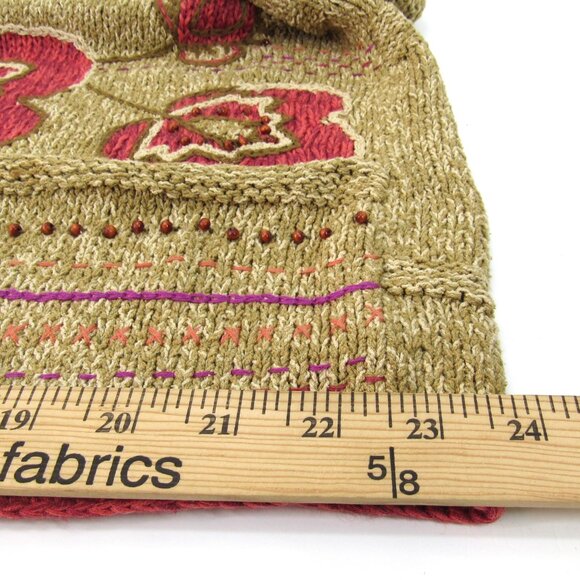 Sigrid Olsen Sport Brown w/Floral Hand Knitted Button Up 3/4 Sleeve Sweater 1X - Picture 10 of 12